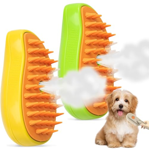 2 Stück Steamy Cat Brush, 3-in-1 Katzenbürste Haustierbürste Self Cleaning Steamy Cat Brush Selbstreinigende Dampfende Katzenbürste Dampfbürste, für Katzen Hunde Massage (B-2)