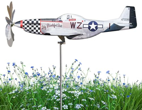 Qikam Metall Windrad Flugzeug - Windspiel Windmühle für den Garten - Wetterfest und Standfest - Flugzeug Gartendeko mit Bestem Kugellager - Für Patio Rasen & Garten Dekoration
