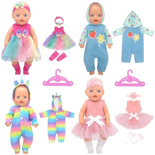 Vestiti per bambole compatibili con vestiti per neonati da 30-35 cm, vestiti per bambole da 30-35 cm, set da quattro pezzi per soddisfare i tuoi desideri (bambola non inclusa)