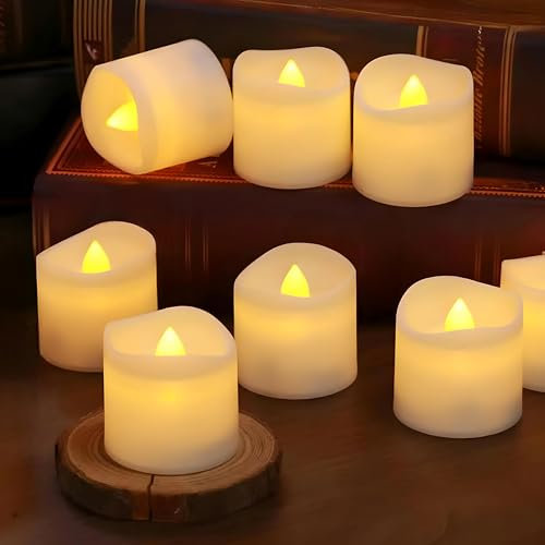 SR ESSENTIALS Battery Operated Flickering LED Candles, Long-Lasting Battery Tea Lights for Weddings, Parties, Halloween, Christmas Home Decor Fake Battery Candles (12Pcs Warm White)