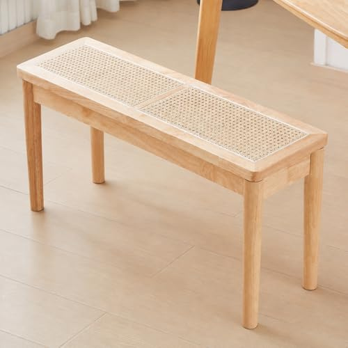 Jimenuco 40 Wooden Dining Bench with Hand Woven Rattan Seat,Solid Wood Bench for Entryway,Living Room,Kitchen and Bedroom（Nature Wood，18 H