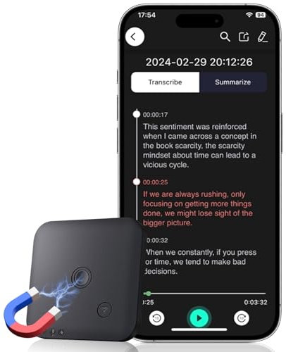 KI Digitales Diktiergerät 64GB – Aufnahmegerät mit Automatischer Transkription und Zusammenfassung, ChatGPT 4o, 102 Sprachen, App-Steuerung, Ideal für Meetings, Vorlesungen, Interviews und Anrufe