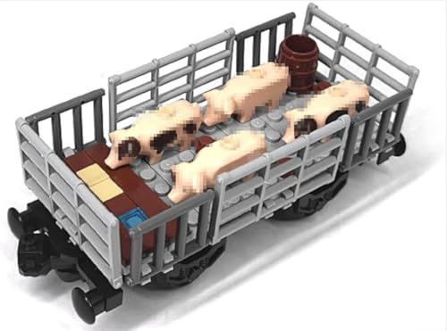 City Farm Eisenbahnwagen Bausteine Bausatz, Tierzugwagen Modell Bausatz, Technik City Güterzug Bauklötze Kit, Frachtcontainer Güterzug Personenzug Modell Bausteine, Kompatibel mit Großen Marken
