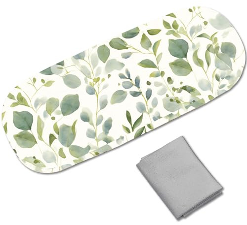 CREATCABIN Hartschalen Brillenetui Leder Brillenetui Sonnenbrillenetui Schmal Tragbar Clamshell Schutzhülle Beutelhülle Mit Reinigungstuch Für Damen Und Herren Eukalyptusblatt 16.2x6.4x3.9cm