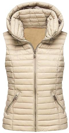 Doudoune Zippée Femme - Veste Duveteuse Gilet sans Manche Manteau Hiver Chaude Chic Blouson Veste Matelassée Légère avec Poches