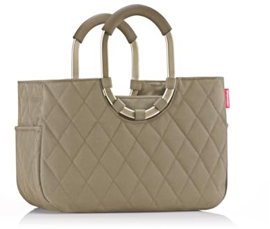 reisenthel loopshopper M Frame Rhombus Olive – Stabile Tasche mit praktischen Fächern aus recycelten PET-Flaschen – Eleganz beim Einkaufen, viel Funktion inklusive!