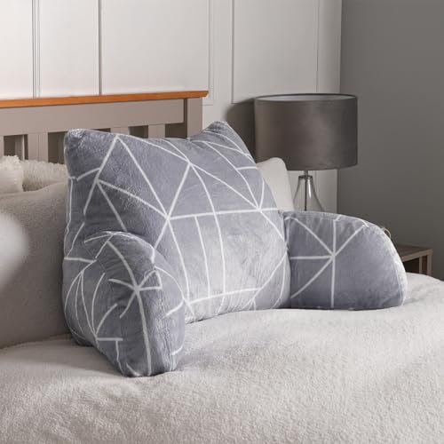 OHS Back Support Cushion with Arms, Fleece Gaming Cuddle Pillow Hug Cushion for Adults Soft Cosy Supportive Snuggle Pillow for Relaxing at Home - 65 x 40cm, Geometric Grey