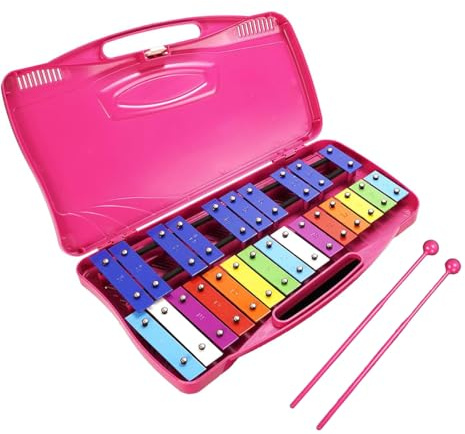 EliLunar 25 Note Glockenspiel Xylophone for Kids Adults, Colorful Metal Keys with Mallets, Portable Percussion Educational Musical Instrument for Beginners, Pink
