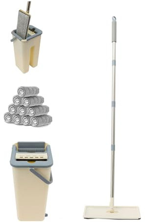 ACROSSPART Set di mocio con secchio, lavapavimenti con funzione strizzante, set con mocio girevole a 360° e 10 panni in microfibra, innovativo secchio per tacchino a 2 camere