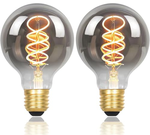 Vanpus E27 LED Edison Lampe, 6W Dimmbar 2700K Warmweiß 2er Set | Vintage Design, Ø 95mm Edles graues Glas, 90+ CRI, 20.000h Lebensdauer ,Flimmerfrei,Energieeffizient