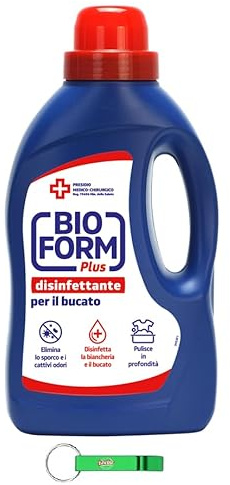 Bioform Plus Igiene Lot de 10 détergents hygiéniques pour le linge – Lessive liquide pour machine à laver – Élimine la saleté et les mauvaises odeurs 1300 ml + porte-clés Beni Culinari