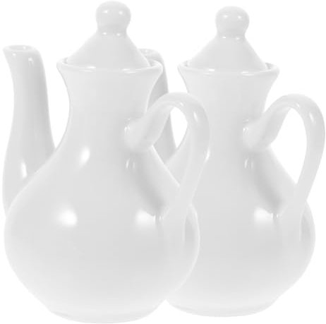BEBEMOKO 2piezas Olla De Salsa Blanca Pura Vinagrera De Cocina Recipiente Para Salsa De Soja Dispensador De Condimentos Decorativo Para Uso La Mesa