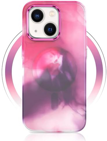 Yojiong Coque Magnétique pour iPhone 14 Compatible avec MagSafe, Motif Marbre Étui Fond Mat Translucide, PC Dur Housse Arrière Anti-Rayures + TPU Bumper Antichoc, Fuchsia