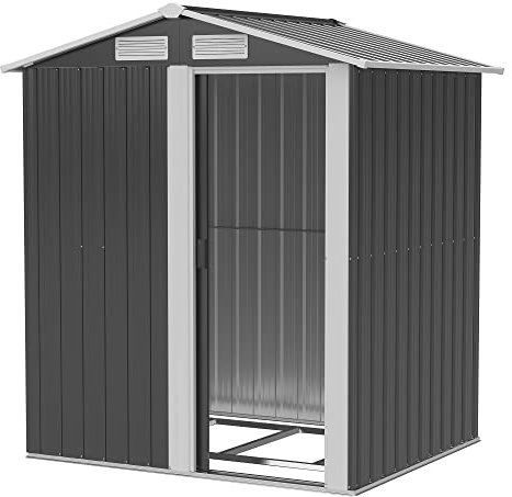 Outsunny 5ft x 4ft Garden Shed, Metal Tool Storage Shed with Sliding Door, Sloped Roof and Foundation Kit for Garden, Patio, Grey
