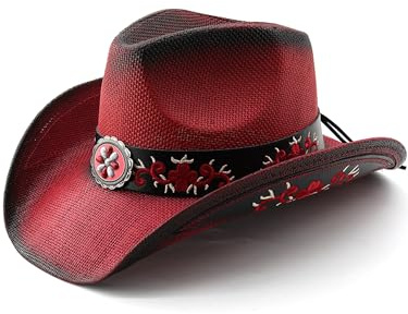 Felcia Chapeau de cowboy en paille tissé pour homme et femme, chapeau de cowboy occidental, deux bandes décoratives