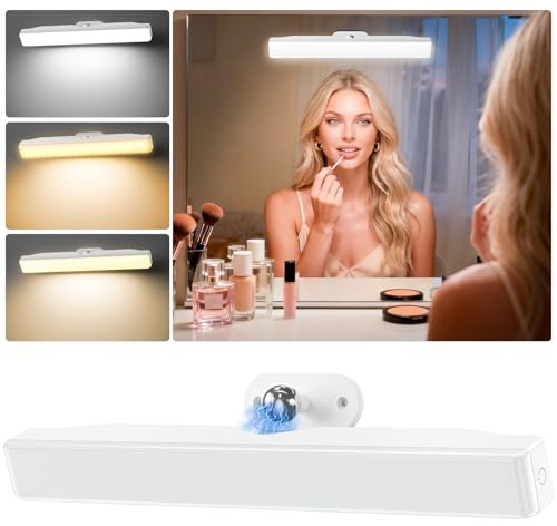 Draome Lumière de Miroir Led, 4000mAh Rechargeable Lumiere Coiffeuse avec Couleur et Luminosité Réglables, Pivotant à 360° Amovible Lampe Maquillage pour Coiffeuse, Miroir de Salle de Bain