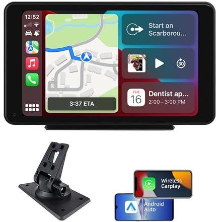 Plimpton Autoradio Carplay Wireless Andriod Auto, Schermo per Auto con 7 Pollici Touchscreen Monitor, Schermo Macchina con BT/AUX, Mirror Link, Navigatore GPS, Assistente Vocale, L1