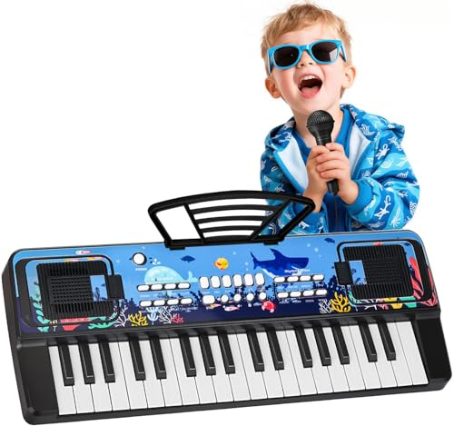 Upgraded 37 Keys Kids Piano Keyboard with Mic Music Stand for 3-6 - Black