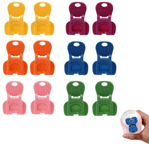 12PCS Easy Tab Can Opener & Drink Protector Covers, Reusable Dustproof Bug-Proof Beverage Lids for Beer, Soda, Pop Cans, Effort-Saving Manual Tin Clip Tabs for Picnic, Party, BBQ, Camping (Multicolor)