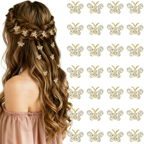 20 Stück Golden Strass Schmetterling Haarklammer Klein Schmetterlings Glitzer Haarspangen Damen Kleine Haarklammern Frauen Haarspange Mädchen Haarschmuck Gold Mit Strasssteine Mini Hair Clip Haarclips