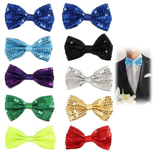 JRILUO 10 Papillon con Paillettes da Uomo, Fiocchi Preannodati Regolabili Lucenti in Vari Colori, Eleganti Cravatte con Glitter per Matrimonio, Festa, Carnevale e Party a Tema