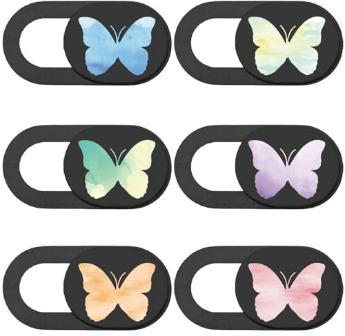 PRESSINART 6Pcs Couvercles Caméra Téléphone Glissière Ordinateur Portable Protection Webcam Motif Papillon Cache Caméra Smartphone Tablette Mini PC Bureau Sécurité Vie Privée Accessoire Discret pour