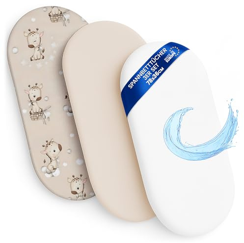 Barnvagnslakan barn resårslakan 3-pack: Set om 2: 36x78 cm- 2x lakan + 1x vattentätt madrasskydd - Spjälsängstillbehör för barnsäng, sidovagn babysäng 36 x 78