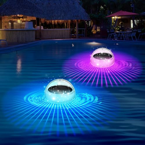 Poolbeleuchtung Solar,Schwimmende Pool Licht mit RGB Farbwechsel Poolbeleuchtung,Wasserdicht Teichbeleuchtung für Pool Zubehör,Unterwasser LED Licht für Schwimmbad,Teich,Brunnen,Wasserparks (2)