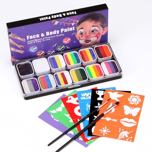 Dioche Watercolor Paint Palette Set - 30 Colors Professional Face & Body Painting Kit with 2 Brushes - Safe, Non-, Makeup for Halloween, Cosplay, Birthday Parties (3)