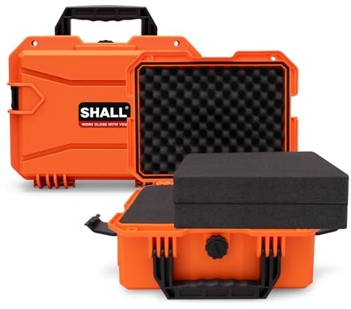 SHALL Universal Hard Protective Case L Size, Waterproof Dustproof Shockproof Flight Case with Custom Foam Insert, Carry Storage Box for Camera Tool Electronics Instrument Outdoor Travel, Orange