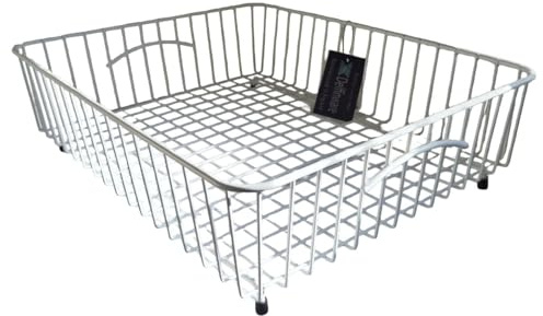 Delfinware Large Belfast Sink Basket Drainer 45.5 x 36.7 x 13cm– Made in UK – Heavy Duty Steel Wire – Rubber Feet – Sink & Worktop Use – White, Black, Grey or Red (White)