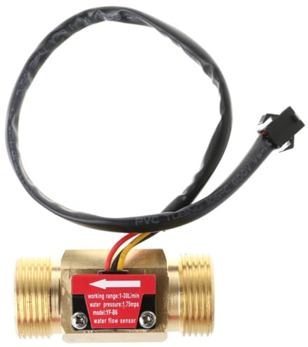Hemobllo 4 Points Turbine Water Flow Meter with Temperature Detection Probe Metal Hall Effect Water Flow Sensor inside Nominal Diameter 15mm Lightweight Design
