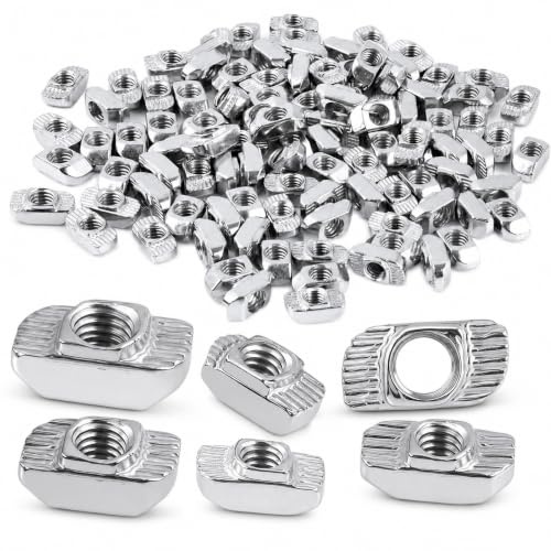 Flomiara 120 Stück Hammerkopfmutter Nutensteine 6mm Nut 6, M4 Gewinde 2020 Profil Nutensteine Kohlenstoffstahl T-Slot Nutmuttern Hammermutter für Aluminiumprofil Extrusionsschlitz (EU20-M4 ×10×6)