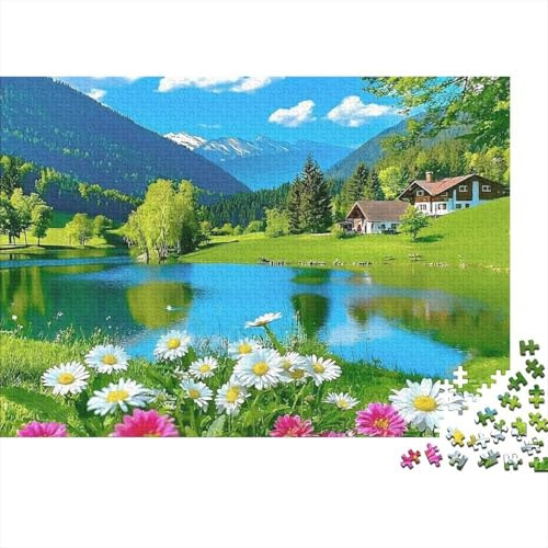 Paesaggio Lago di Montagna Puzzle 1000 Pezzi Carta per Adulti Prato Fiorito Gioco di Puzzle 1000 Pezzi Relax Famiglia Decorazione Regalo 38x26cm/1000pcs