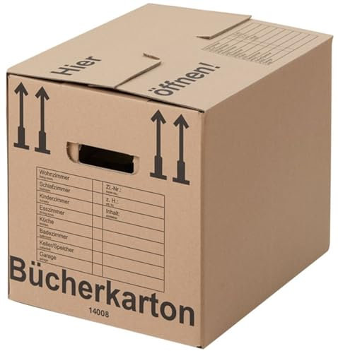 BB-Verpackungen 10x Bücherkartons Aktenkarton COMPACT 410 x 328 x 348 mm (10 Stück) 2-wellig | doppelter Boden, recycelte Pappe und dreifach Griffverstärkung