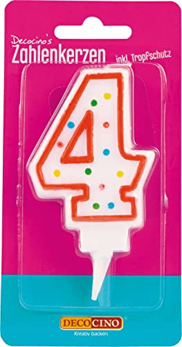 DECOCINO Candele con numeri 4 – Candele per torta Happy Birthday, candele di Gerbut, decorazioni per torte di compleanno e torte di compleanno
