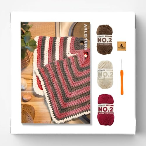 myboshi Häkelset Topflappen Tonami, inkl. No.2 Wolle, Nadel und Anleitung, Häkelpaket 85% Baumwolle, 15% Kapok Braun, mit Häkelnadel