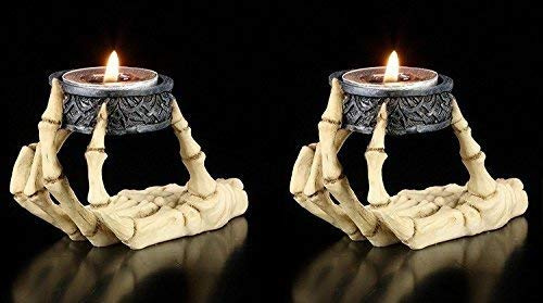 Figuren Shop GmbH Teelichthalter Skeletthand 2er Set - Totenkopf, Fantasy, Gothic, Kerzenständer, Kerzenhalter, Skelett