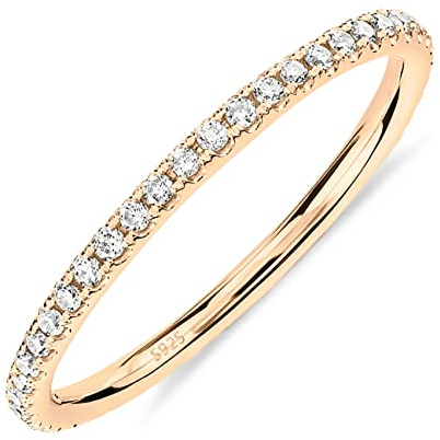 PAVOI Anello Eternity impilabile in zirconi d'argento placcato oro giallo 14 carati AAAAA CZ - Misura 9 da donna