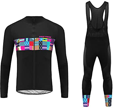 UGLY FROG Herren Fahrradbekleidung Set Langarm Fleece mit Kapuze Radjacke + Fahrradhose XS - 4XL