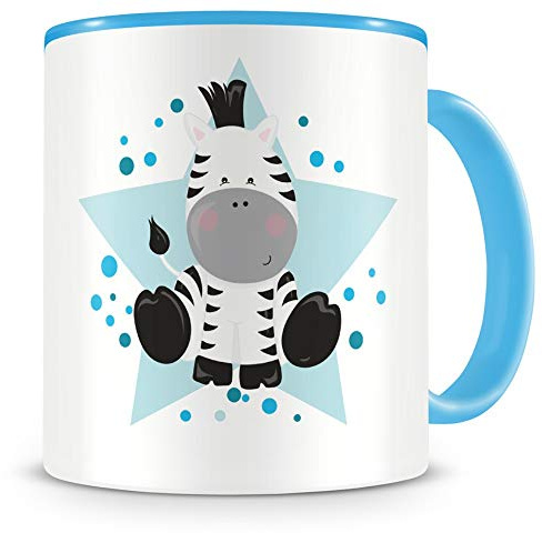 Samunshi® Kinder-Tasse mit einem Zebra als Motiv Bild Kaffeetasse Teetasse Becher Kakaotasse 300ml blau