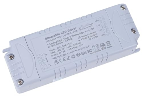 YAYZA! Transformador LED 24v 12W IP44 0.5A TRIAC Regulable Alimentador, 220v a 24v Constante Driver LED, Ultrafino Voltaje Electrónico Controlador, Reactancia Pequeñas para Tira LED y Timbre