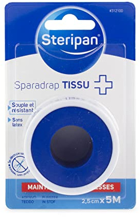 Steripan - Sparadrap Tissu - Souple Et Résistant - Sans Latex - Se Découpe Sans Ciseaux - Maintien Des Compresses - 5m x 2,5cm