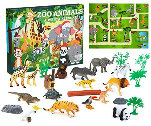 KreativeKraft Advent Calendar 2025 for Kids Toys Christmas Countdown Calendar Collectable Zoo Animals or Dinosaur Toys Figurines (Zoo Animals)