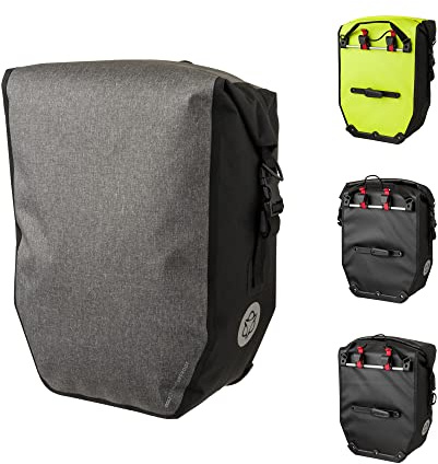 AGU Clean Fahrradtaschen Large, Tasche für Gepäckträger Fahrrad, 21L Seitentasche Fahrrad, Wasserabweisend, Reflektierend, 100% Recyceltes Polyester - Grau