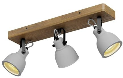 Ceiling Light 'Mitis' dimmable (Industrial Design) in Brown Made of Wood for e.g. Living Room & Dining Room (3 Light Sources, GU10) from Lindby | floodlight, Spotlight