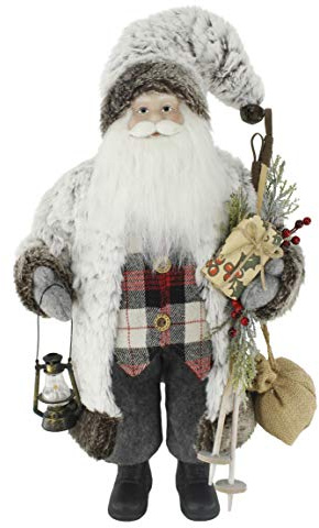 Windy Hill Collection Soft & Furry Plaid Woodland 18 Inch Santa Claus Standing Figurine Figure Decoration 180039