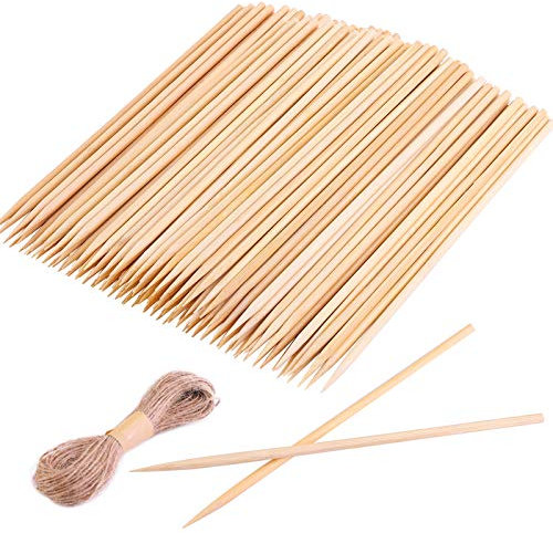 ELCOHO 120 Stück 20,3 cm Bambusstäbe Garten Pflanzenstützpfähle Holz Pflanzenstecker Holzschild Sticks mit Jute-Schnur für Pflanzen, Blumen, Garten, Natur
