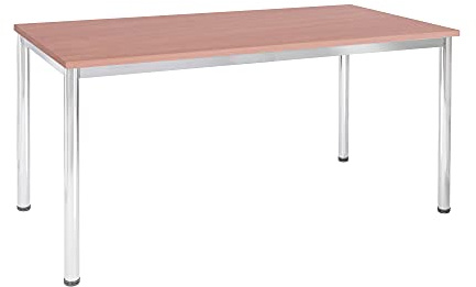 Schreibtisch u. Besprechungstisch mit verchromten Tischgestell | Konferenztisch Bürotisch Computertisch Mehrzwecktisch Arbeitstisch PC-Tisch Homeoffice-Tisch (Buche, 80 x 80 x 77,5 cm)