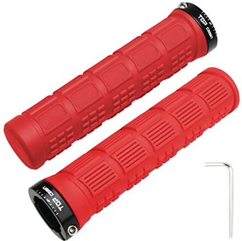 Topcabin® Fahrradgriffe, doppelseitig verriegelnde Lenkergriffe aus Gummi für Standardfahrräder, Mountainbikes, BMX-Räder ((Aluminium-Verschlussstopfen + Gummigriffe) Rot 1 Paar)